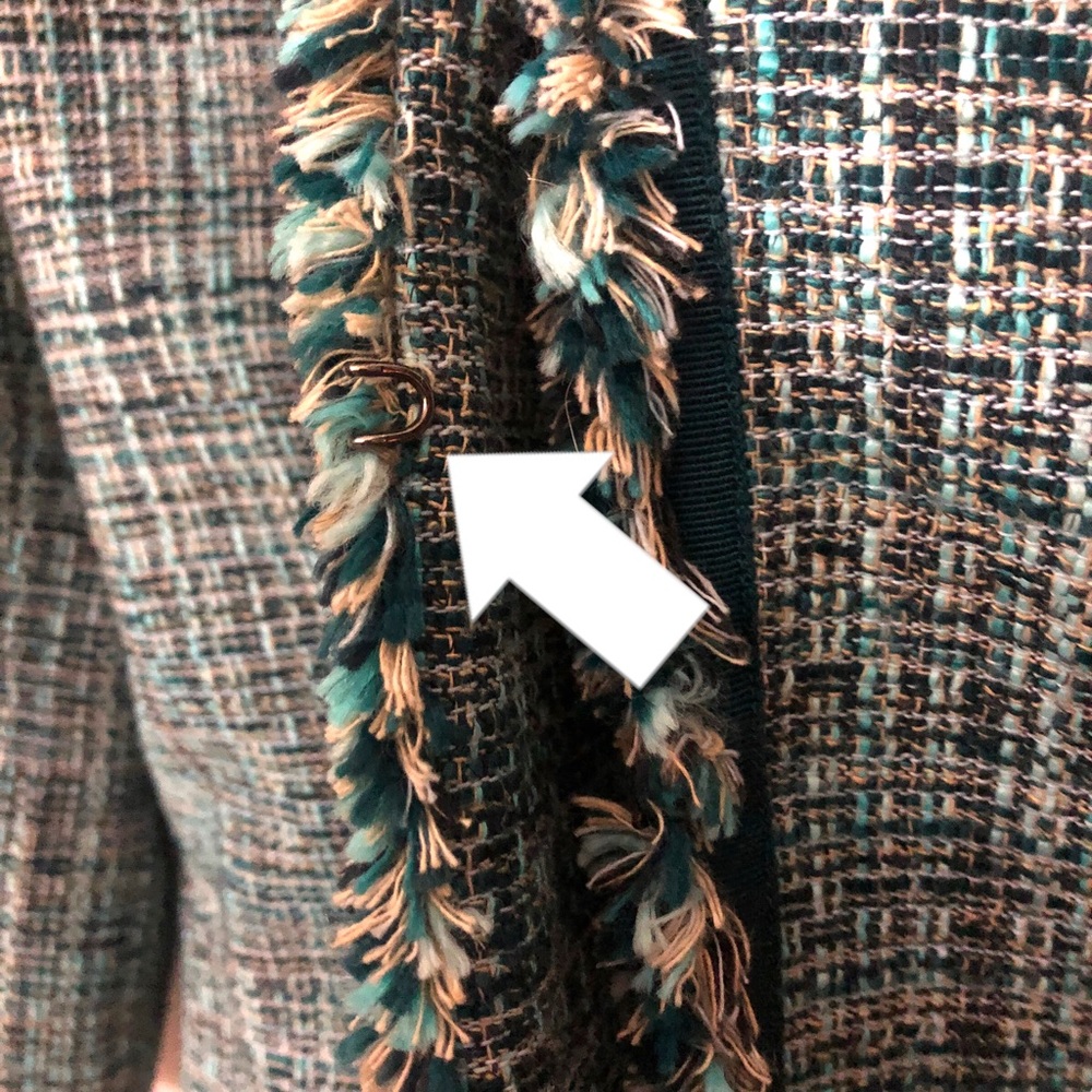 Liz Claiborne sz14 Green Black White Tweed with Small Fringe Blazer Gossip Girl - Picture 5 of 9